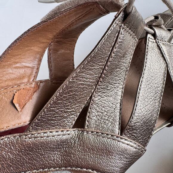 Clarks Acina Chester Metallic Leather Sandals Wedges Gladiator Lace Up 10W - Picture 9 of 10